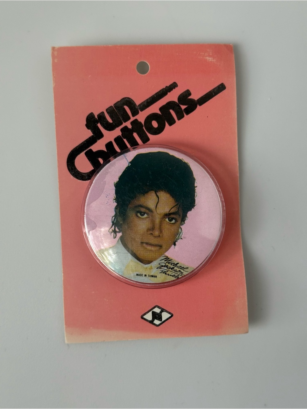 Vintage 1980s Michael Jackson Light Purple Thriller Era Album Cover Pin - New